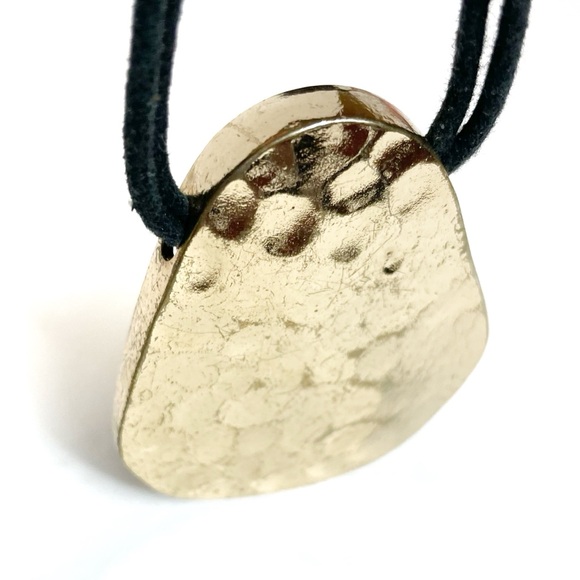 Cord Necklace with Hammered Pendant in Black/Gold Tone - Picture 5 of 5